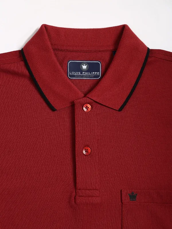 Louis Philippe cotton maroon plain polo t shirt
