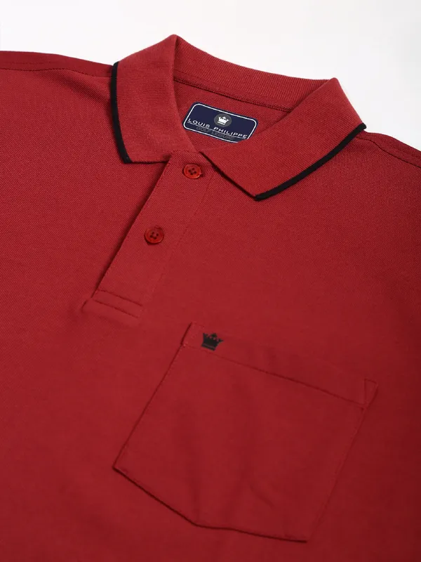 Louis Philippe cotton maroon plain polo t shirt