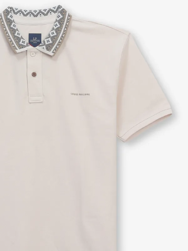 LOUIS PHILIPPE cream slim fit cotton t-shirt