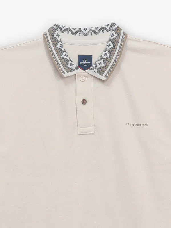LOUIS PHILIPPE cream slim fit cotton t-shirt