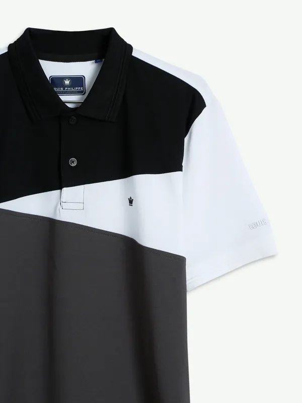 Louis Philippe dark grey color block t shirt