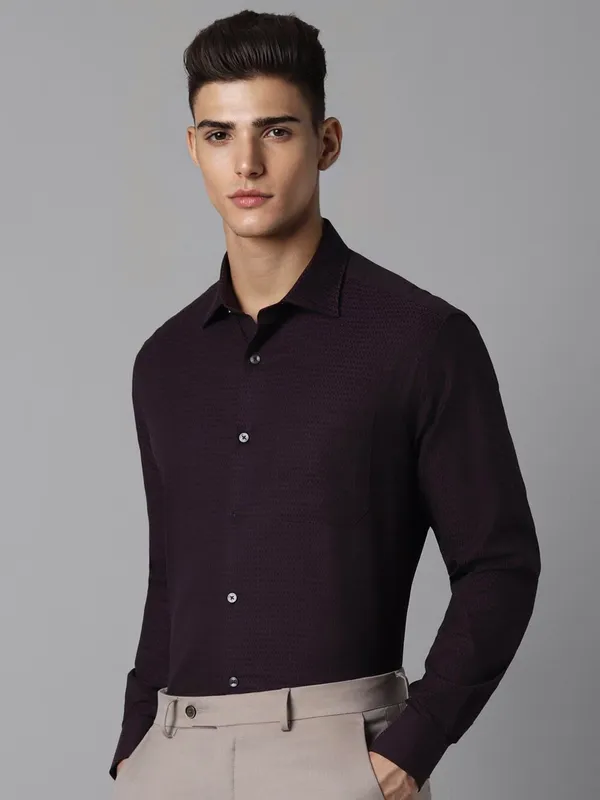 LOUIS PHILIPPE dark purple texture cotton shirt