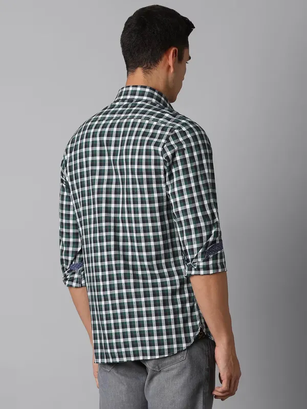 LOUIS PHILIPPE green and blue checkered cotton shirt