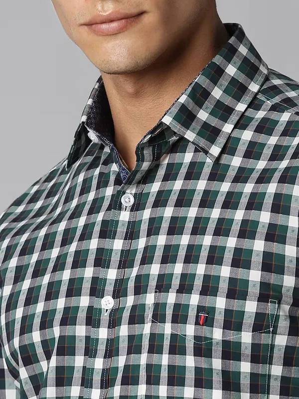 LOUIS PHILIPPE green and blue checkered cotton shirt
