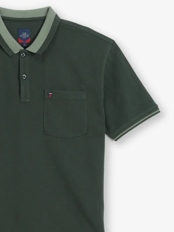 LOUIS PHILIPPE green plain cotton t-shirt