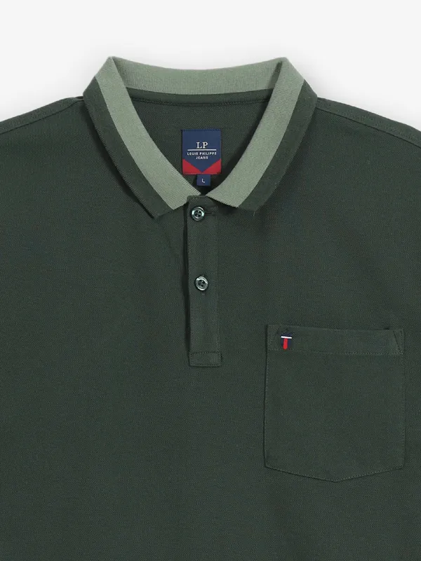 LOUIS PHILIPPE green plain cotton t-shirt