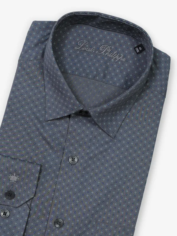 LOUIS PHILIPPE grey cotton printed formal wear shirt