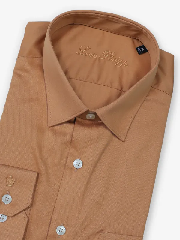 LOUIS PHILIPPE khaki plain slim fit formal wear shirt