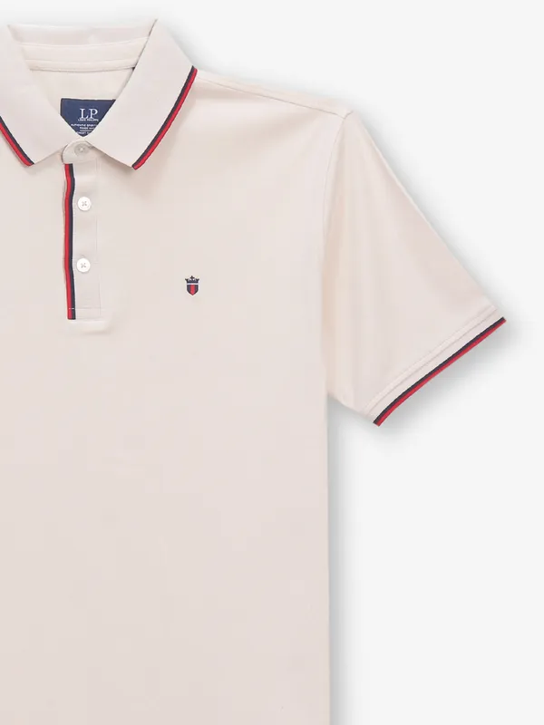 LOUIS PHILIPPE light beige plain cotton t-shirt