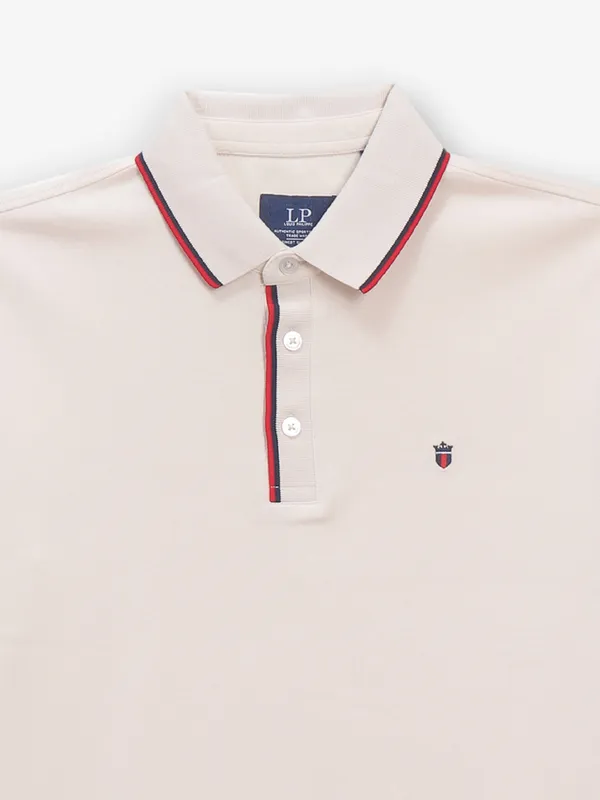 LOUIS PHILIPPE light beige plain cotton t-shirt