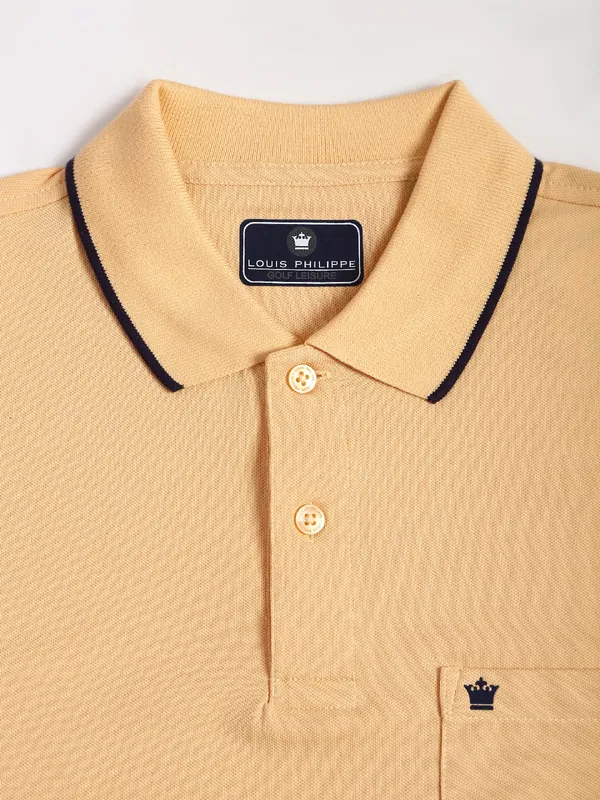 Louis Philippe light yellow cotton plain t shirt