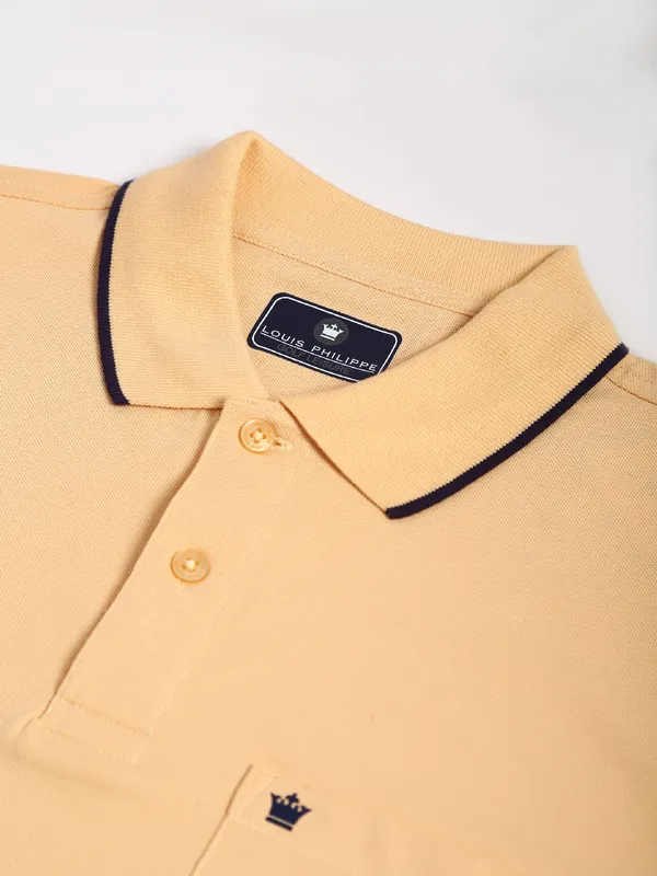 Louis Philippe light yellow cotton plain t shirt