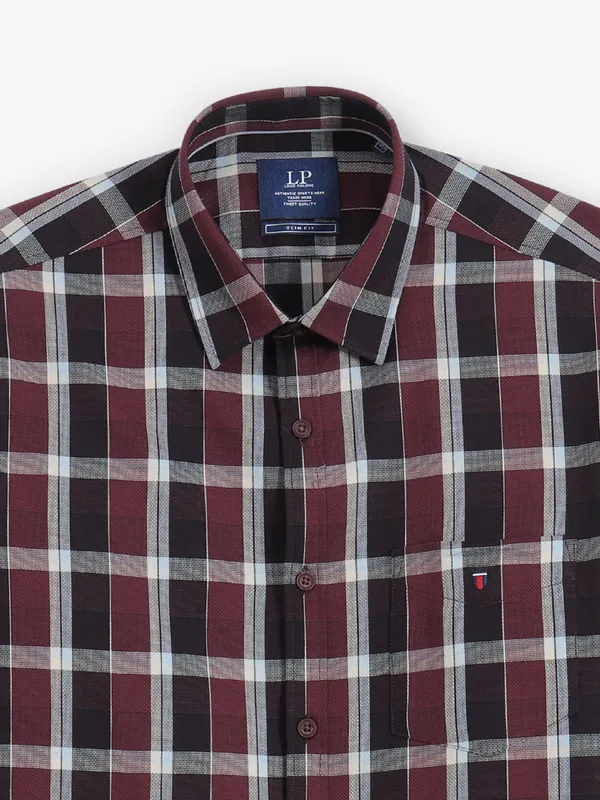 LOUIS PHILIPPE maroon checks casual shirt for men