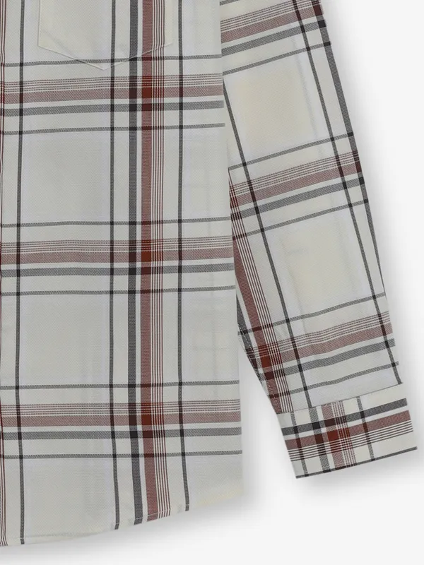 LOUIS PHILIPPE off white checks cutaway casual shirt for men