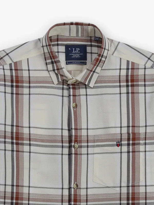 LOUIS PHILIPPE off white checks cutaway casual shirt for men