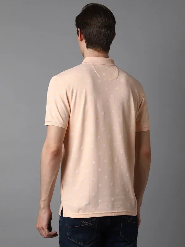 LOUIS PHILIPPE peach cotton printed polo t-shirt