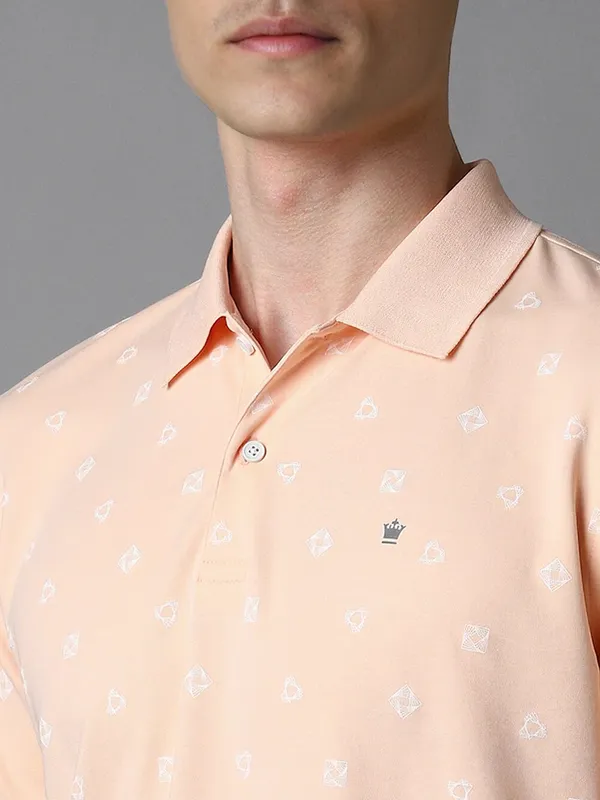 LOUIS PHILIPPE peach cotton printed polo t-shirt