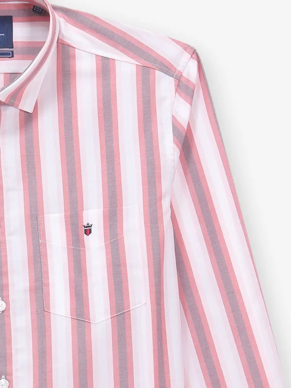 LOUIS PHILIPPE pink and white cool striped casual cotton shirt