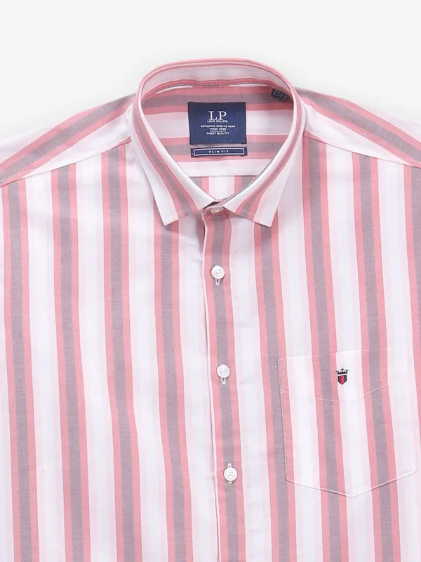 LOUIS PHILIPPE pink and white cool striped casual cotton shirt