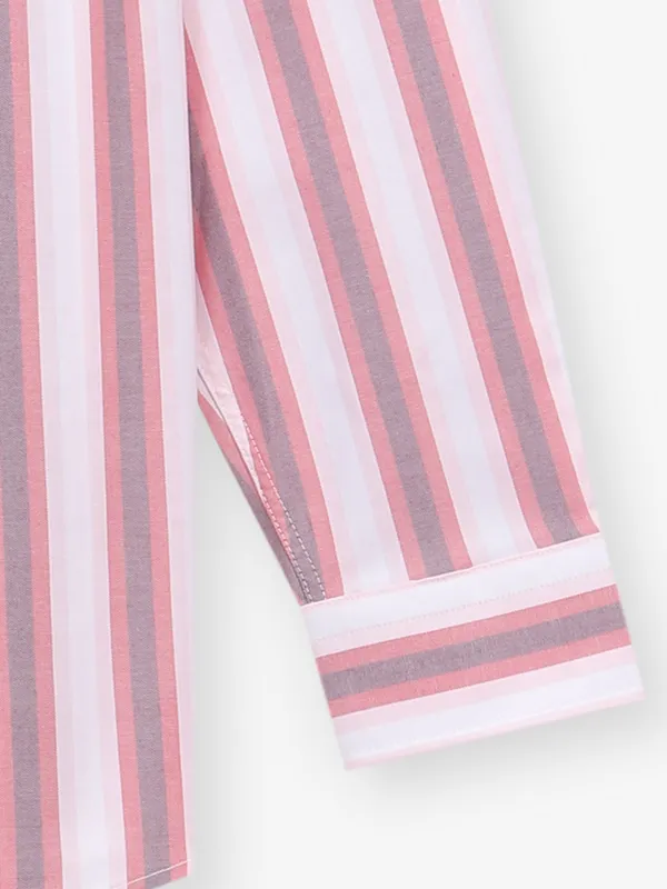 LOUIS PHILIPPE pink and white cool striped casual cotton shirt