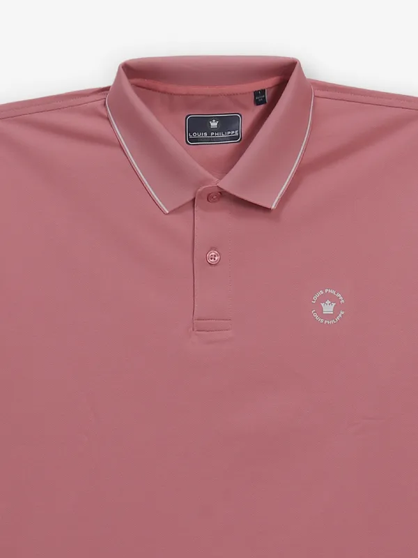 LOUIS PHILIPPE pink cotton textured t-shirt