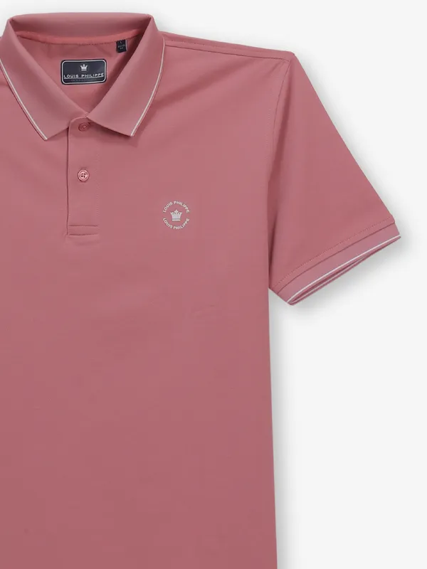 LOUIS PHILIPPE pink cotton textured t-shirt