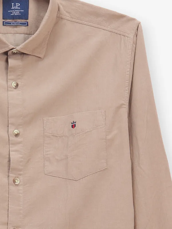 LOUIS PHILIPPE plain beige cotton shirt