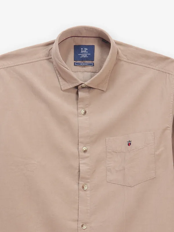 LOUIS PHILIPPE plain beige cotton shirt