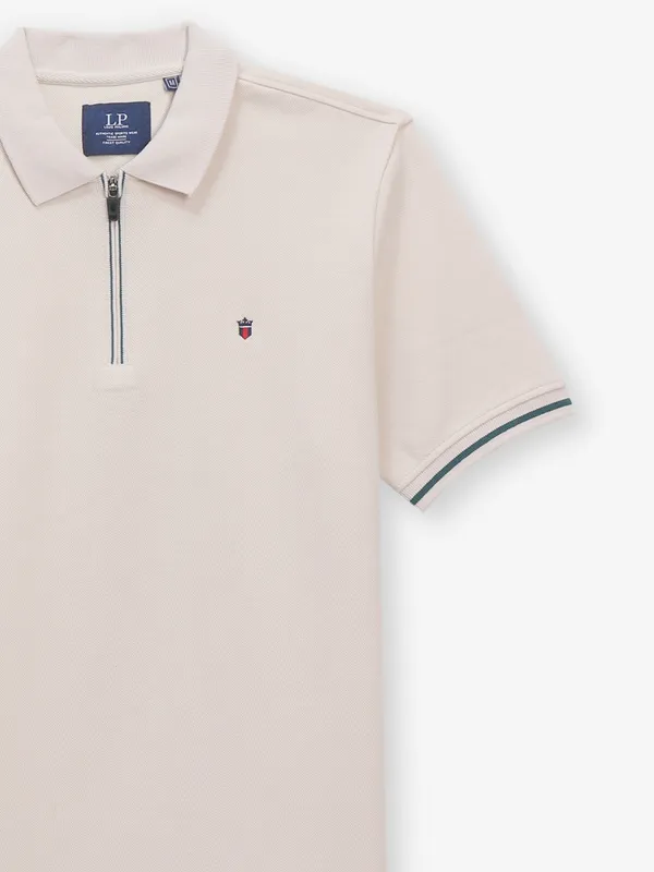 LOUIS PHILIPPE plain beige cotton t-shirt