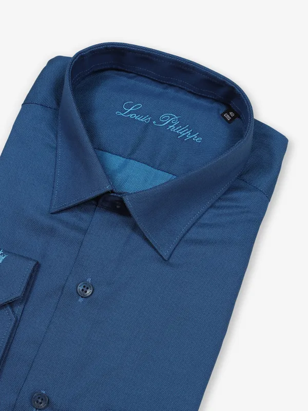 LOUIS PHILIPPE plain blue cotton shirt