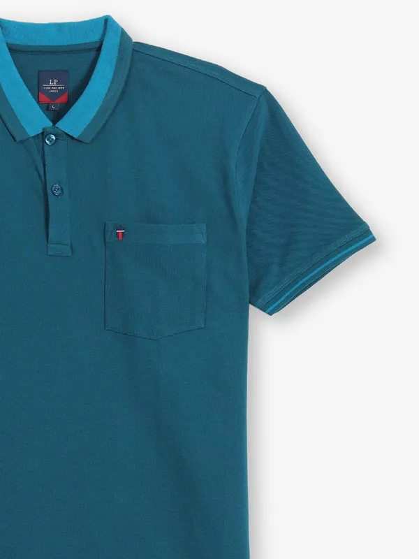 LOUIS PHILIPPE plain blue cotton t-shirt