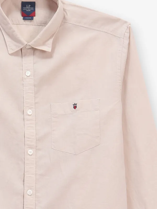 LOUIS PHILIPPE plain cream cotton casual shirt