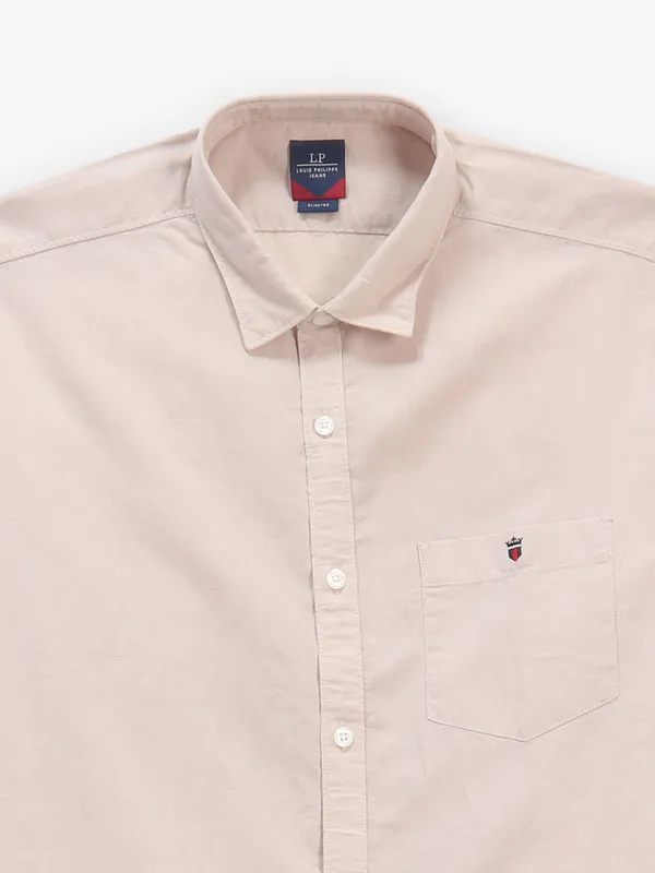 LOUIS PHILIPPE plain cream cotton casual shirt