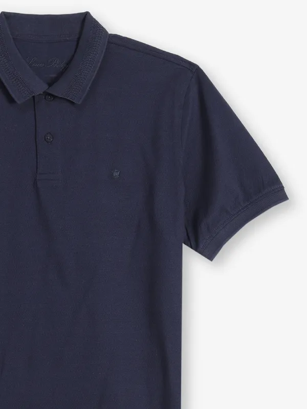 LOUIS PHILIPPE plain navy cotton polo t-shirt
