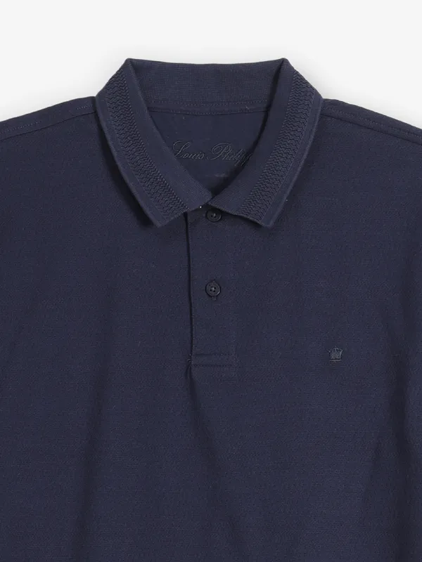 LOUIS PHILIPPE plain navy cotton polo t-shirt