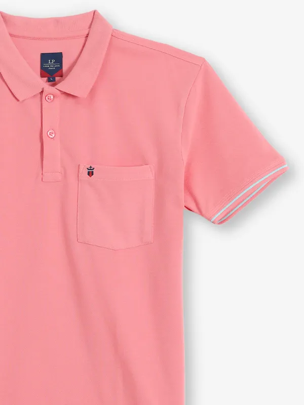 LOUIS PHILIPPE plain pink cotton t-shirt