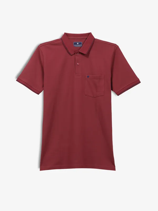 LOUIS PHILIPPE plain red cotton polo t-shirt