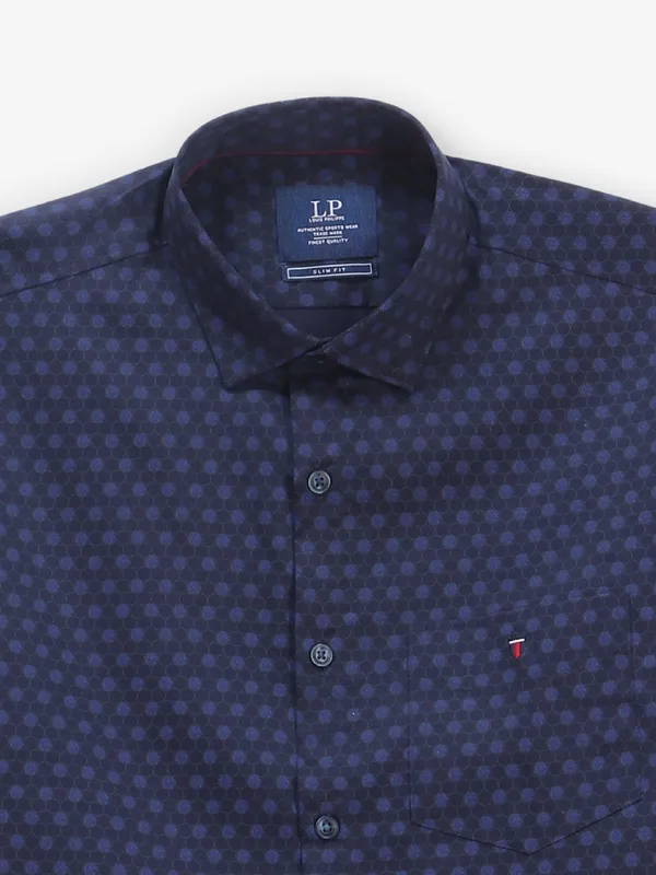 LOUIS PHILIPPE printed dark blue cotton shirt