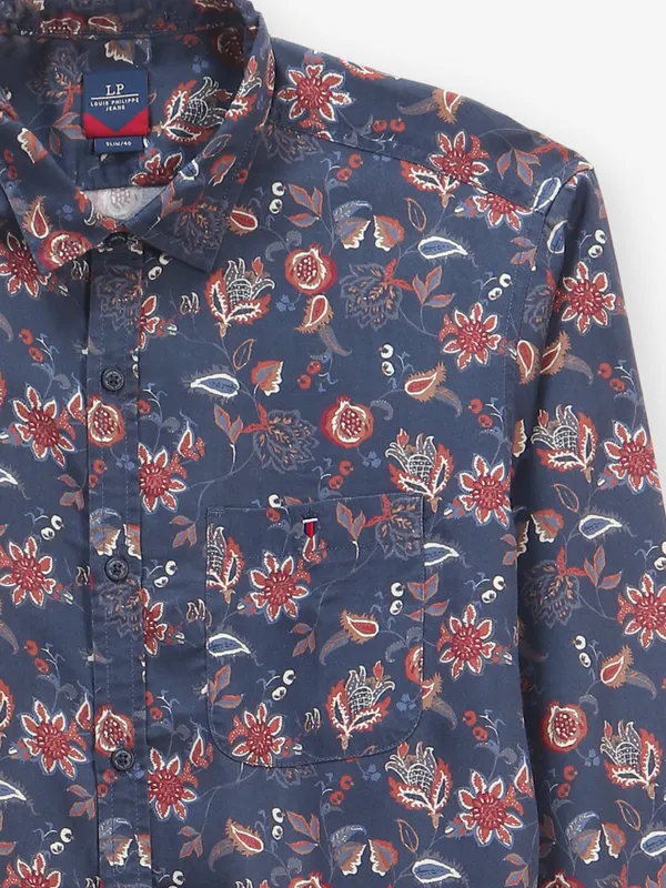 LOUIS PHILIPPE printed greyish blue cotton shirt