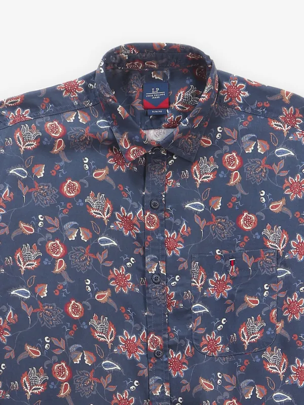 LOUIS PHILIPPE printed greyish blue cotton shirt