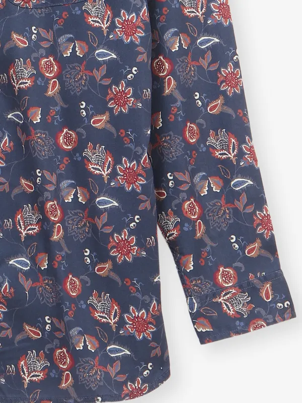 LOUIS PHILIPPE printed greyish blue cotton shirt