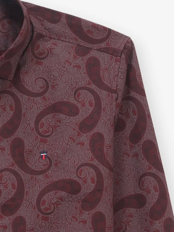 LOUIS PHILIPPE printed maroon cotton shirt