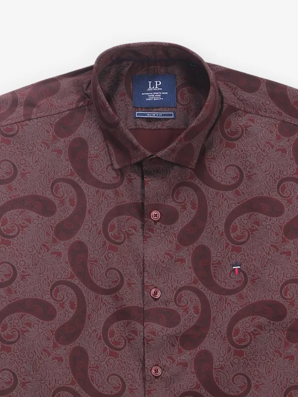 LOUIS PHILIPPE printed maroon cotton shirt