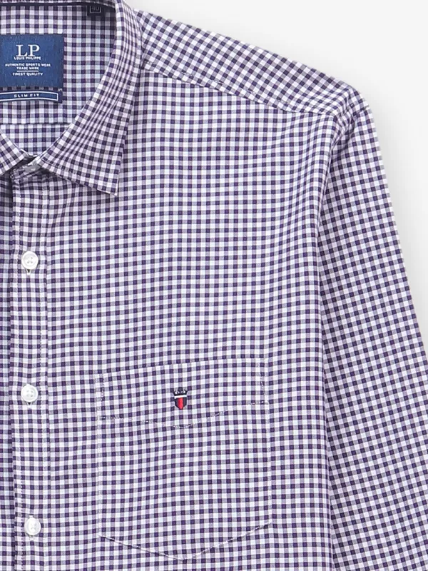 LOUIS PHILIPPE purple checkered slim fit cotton shirt