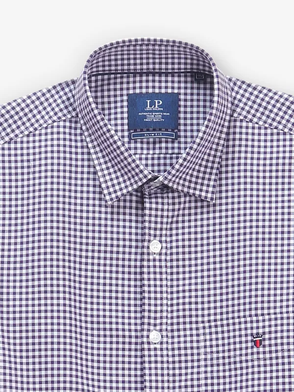LOUIS PHILIPPE purple checkered slim fit cotton shirt