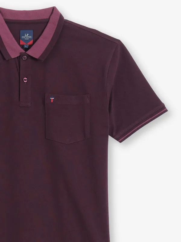 LOUIS PHILIPPE purple plain cotton t-shirt