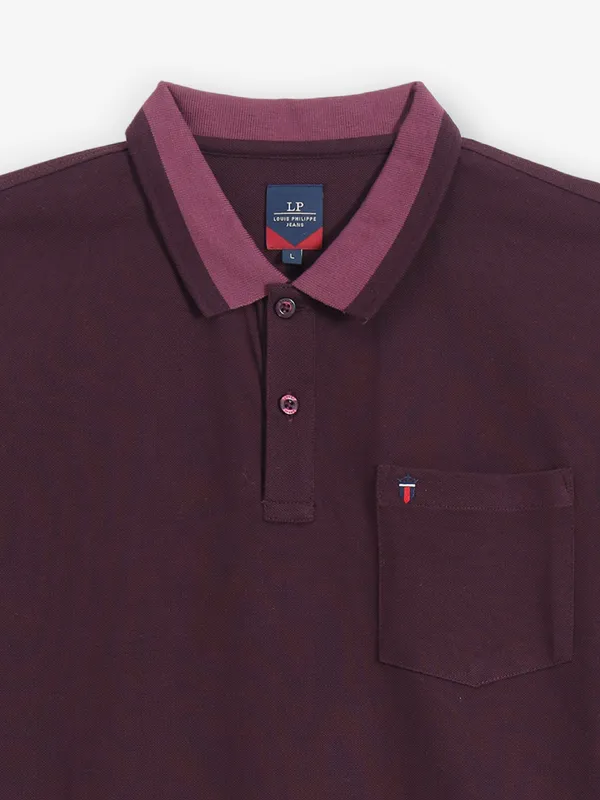 LOUIS PHILIPPE purple plain cotton t-shirt