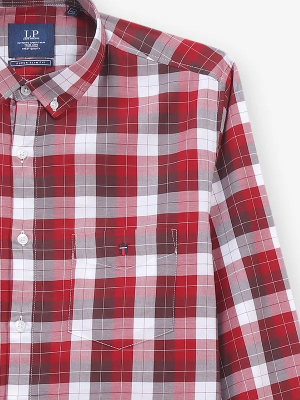 LOUIS PHILIPPE red checks cotton casual shirt