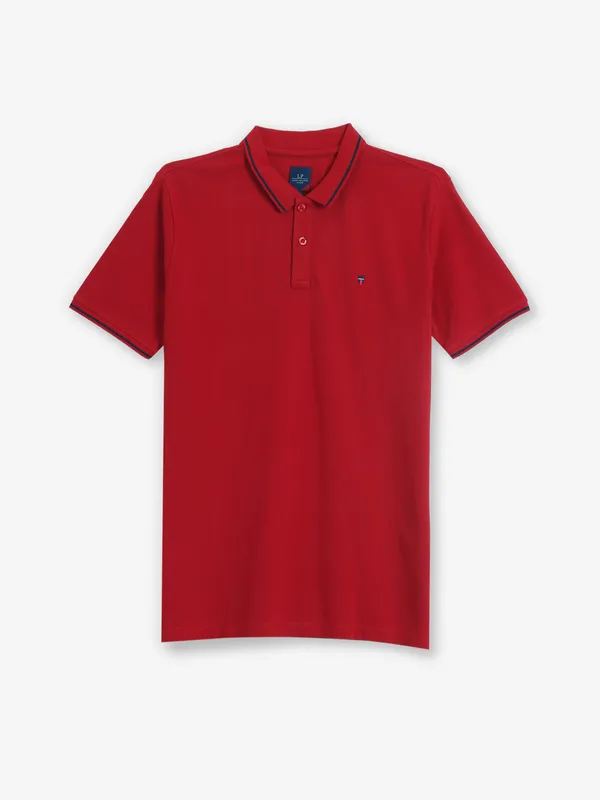 LOUIS PHILIPPE red plain cotton polo t-shirt