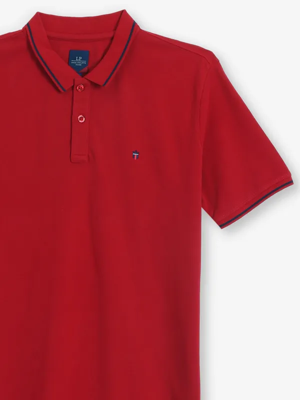 LOUIS PHILIPPE red plain cotton polo t-shirt